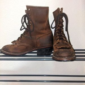 Vintage fringe leather lace up boots